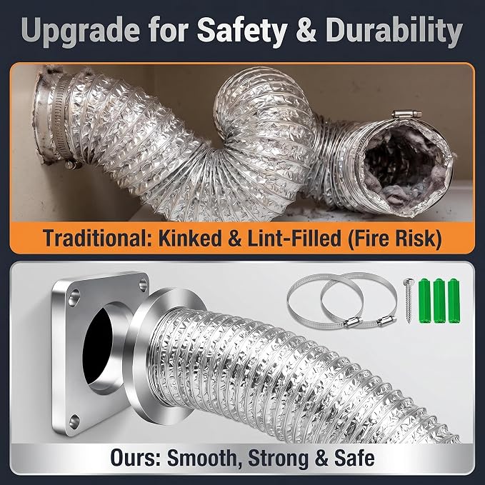 DV180 Magnetic Dryer Vent Coupling Connector Kit Airtight Seal，Easy to Clean Quick Connector Including a 2.6ft 4" Duct and two Clamps | Quick Connection and Disconnection, Strong Magnet Self-Alignment Design, Quick-Installation, Dryer Vent Connector Kit