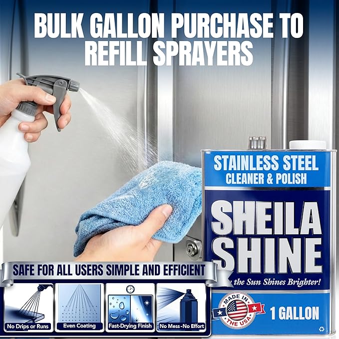 Sheila Shine 1 Gallon Stainless Steel Cleaner and Polish - Cleans, Polishes & Protects Kitchen Appliances, Refrigerators, Sinks, Ovens & Grills - Stainless Steel Sink Cleaner