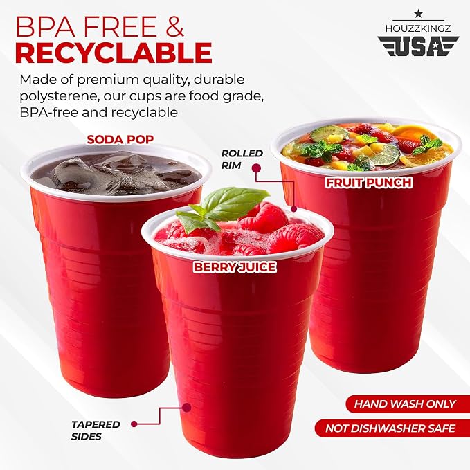 Red Plastic Disposable Cups - 18 Oz., 240 Ct. | Heavy Duty Large Party Cold Drink Plastic Cups Disposable