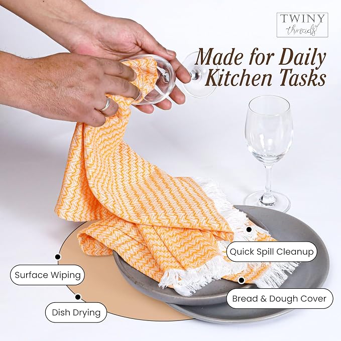 TWINY threads Kitchen Towel Chevron Design, Premium Large Kitchen Linen Set, 100% Cotton Dish Rags, Absorbent Quick Drying Wash Rag for Drying Dishes, Reusable, Set of 4, 16"x26" Inch, Mustard Yellow