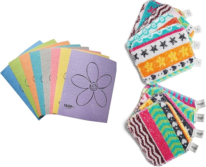 Skoy Wholesale 16-Pack Swedish DISHCLOTHS & Dish SCRUBBERS – Reusable Multipurpose Household Cleaning Set, Washing Dishes, Household Cleaning, Assorted