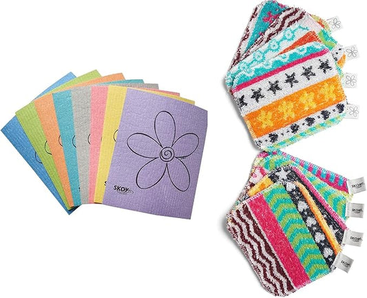 Skoy Wholesale 16-Pack Swedish DISHCLOTHS & Dish SCRUBBERS – Reusable Multipurpose Household Cleaning Set, Washing Dishes, Household Cleaning, Assorted