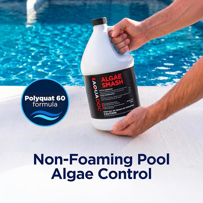 AquaDoc Algae Smash Polyquat 60 Algaecide for Swimming Pools - 64 oz - Non-Foaming, Non-Staining Formula to Help Remove and Prevent Algae in Inground and Above Ground Pools - Made in USA