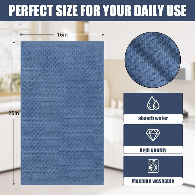Homaxy 100% Cotton Terry Kitchen Towels(15" x 25", 6 Pack), Soft and Super Absorbent Dish Towels, 380 GSM Reusable Tea Towel with Hanging Loop, Pineapple Grid Designed, Navy Blue