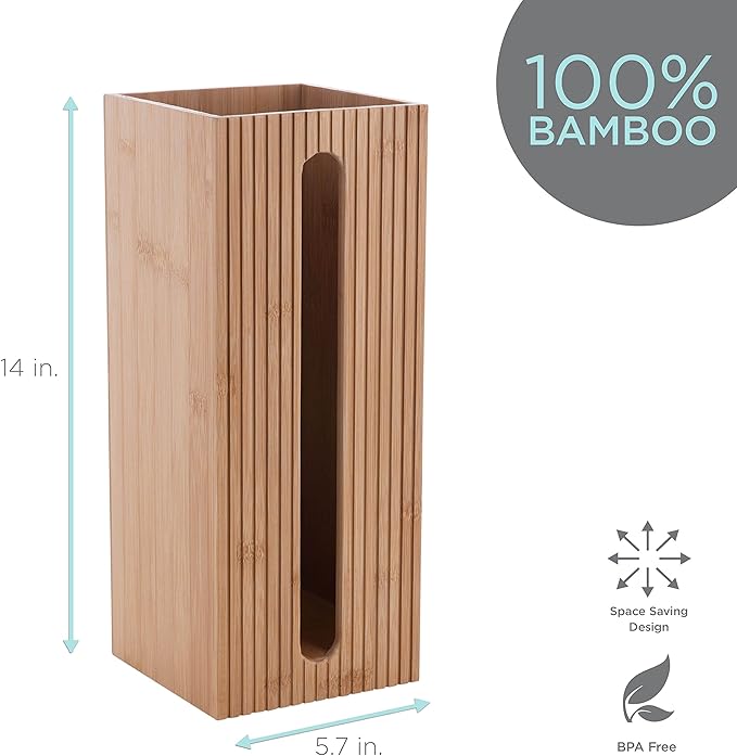Bath Bliss Square Toilet Tissue Reserve | Dimensions: 5.71 x 5.71 x 14.17 | Bamboo Design | Bathroom Décor | Holds 3 Roles | Easy to Clean | Bamboo