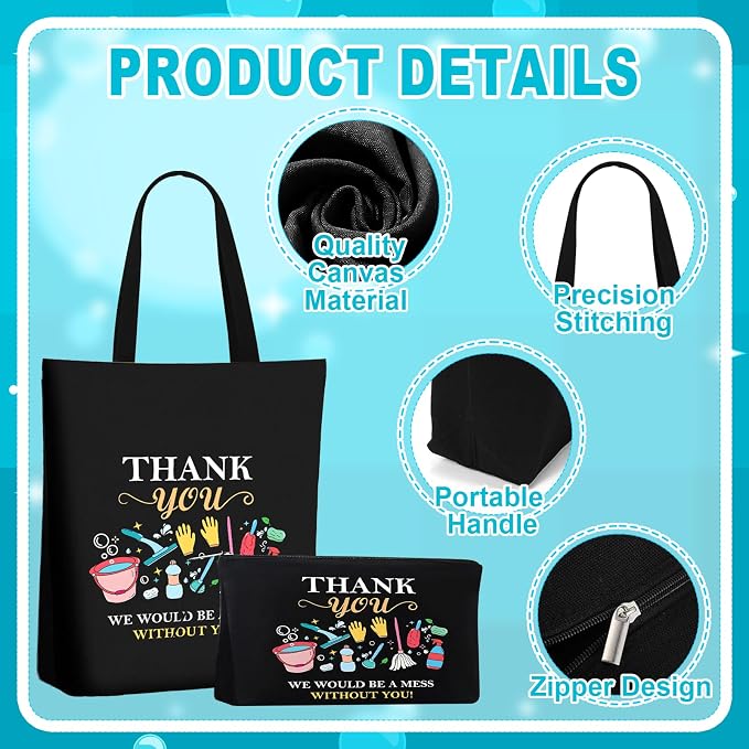 5 Pcs Housekeeping Appreciation Gifts for Women Include 20oz Tumbler Mug Canvas Bag Cosmetic Bag Keychains Badge Holder Housekeeping Week Gifts for Cleaning Lady Housekeepers