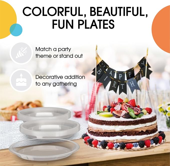 Exquisite Party Solids Clear Plates Disposable Clear Plastic Plates 100 Pieces - 50-7" & 50-9" Heavy Duty 350 GSM Disposable Dinnerware Sets, Plastic Dinnerware Sets