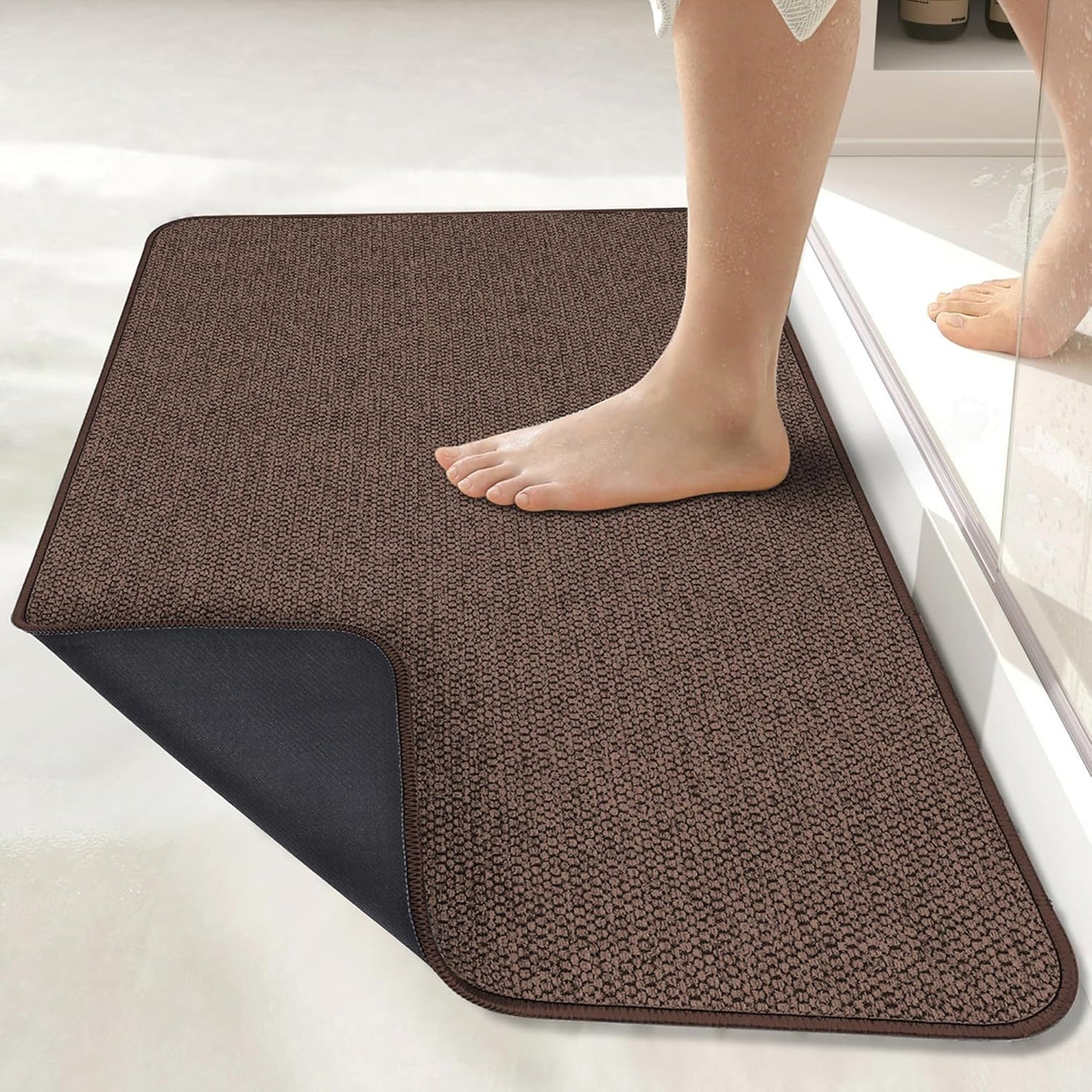 Bath Mat,Ultra Thin Bathroom Rugs,Rubber Bath Mats for Bathroom,No Slip Bath Rugs,Quick Dry,Machine Washable,Low Pile,Absorbent,Shower Outside,Sink,Home Decor Accessories.Brown,1'5"x2'3"(17x27inch)