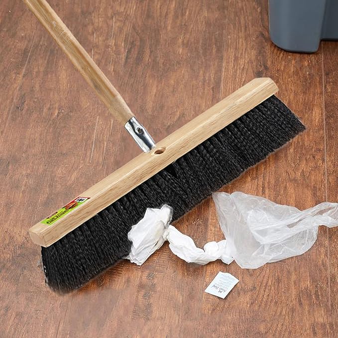 Black Indoor Push Broom Head – Heavy Duty Hardwood Block – Polypropylene Bristles – Deck Scrub Brush – Two Threaded Handle Holes for Better Assist (36")