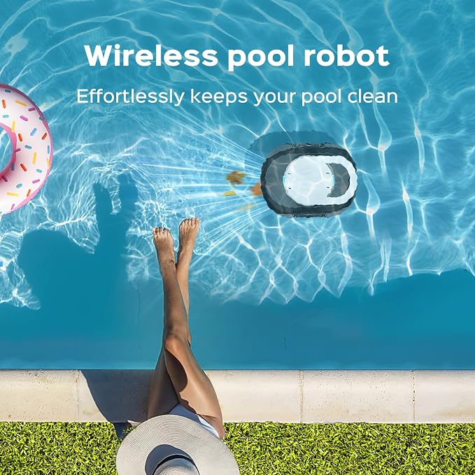 Automatic Robotic Pool Cleaner for Above Ground Pools, S1 Pro Cordless Pool Vacuum with Dual Motors, 120-Min Runtime, Large Debris Basket, Fast Charging and Auto Parking，Obsidian White