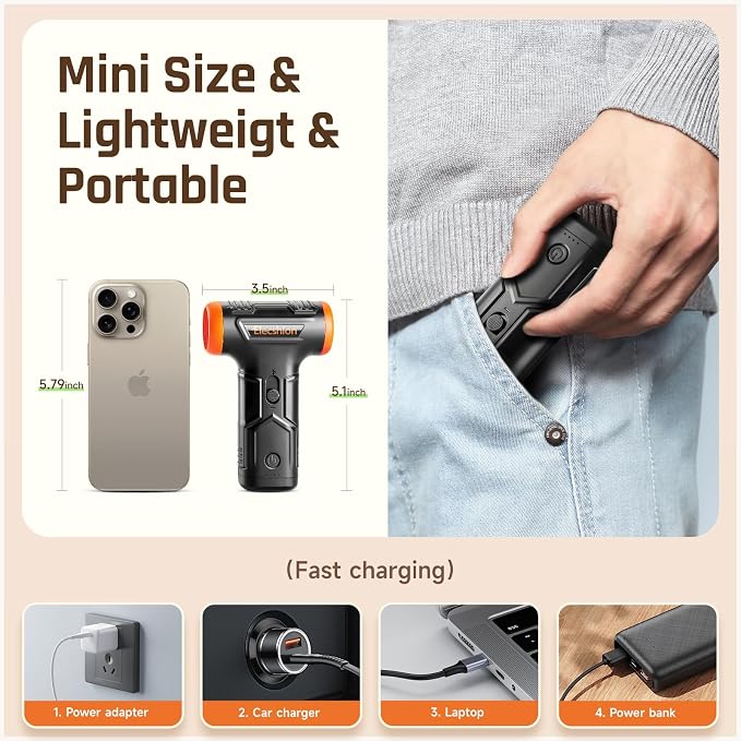 Compressed Air Duster - Electric Air Duster, 50 mph 110000RPM Super Power | Cordless Canned Air Dust Blower for PC/Computer/Blaster/Keyboard/Home, Mini/Variable Speed/Quick Dusting
