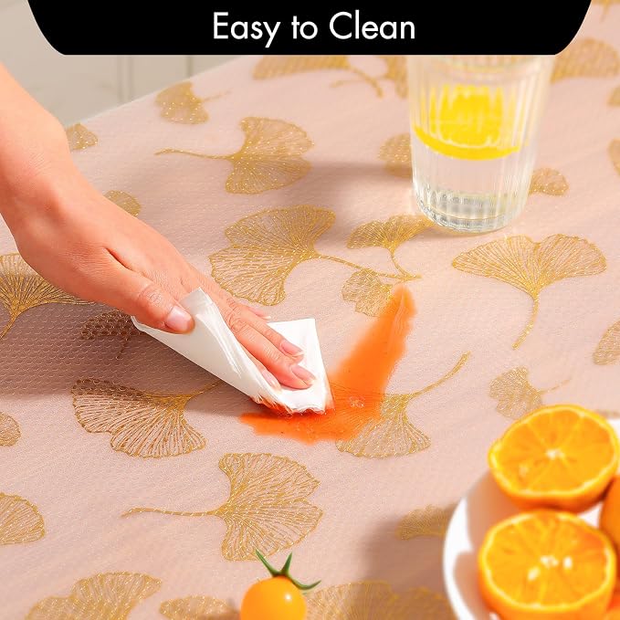 Cooyes Shelf Liner, Non Adhesive Drawer and Cabinet Liner, EVA Washable Oil-Proof Shelf Paper for Kitchen Cabinets, Refrigerator, Storage, Desks with Modern Pattern （Gold Ginkgo，11.8" W x 360" L）
