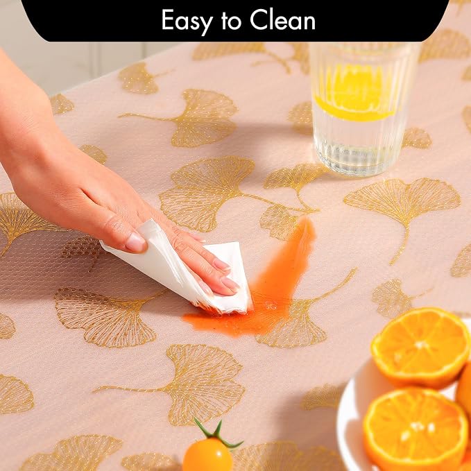 Cooyes Shelf Liner, Non Adhesive Drawer and Cabinet Liner, EVA Washable Oil-Proof Shelf Paper for Kitchen Cabinets, Refrigerator, Storage, Desks with Modern Pattern （Gold Ginkgo，23.6" W x 360" L）