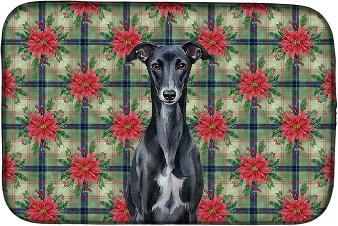 Caroline's Treasures Black Whippet Christmas PoinsettIas Dish Drying Mat Absorbent Dish Drying Mat Pad for Kitchen Counter Dish Drainer Mat for Countertop, 14 x 21", Multicolor