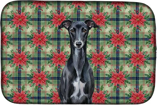 Caroline's Treasures Black Whippet Christmas PoinsettIas Dish Drying Mat Absorbent Dish Drying Mat Pad for Kitchen Counter Dish Drainer Mat for Countertop, 14 x 21", Multicolor