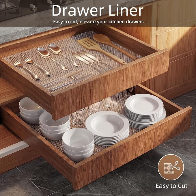 PABUSIOR Kitchen Drawer Liner: 18" x 240" Clear Cabinet Liners 100% EVA | No Slip, Non-Adhesive, Waterproof, Easy to Cut, -22~140°F, Large Shelf Liners for Cabinets, Pantry and Under Sink Liner
