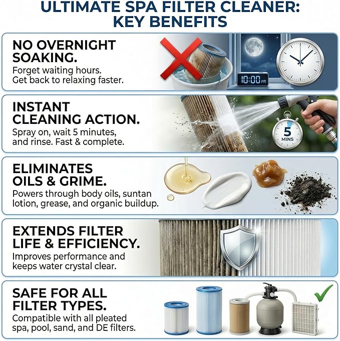 Black Diamond Stoneworks Ultimate Spa Filter Cleaner Fast-Acting Spray. Works Instantly on Hot Tub & Pool Filters Leaving Behind no Sticky Residue. Prolongs Filter Life and Pool Equipment. No Soaking