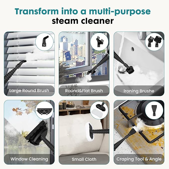 OLIXIS 10-in-1 Steam Mop, 1550W Detachable Handheld Steam Cleaner for Floor Cleaning, 16FT Cord, 2 Washable Pads, Multi-Purpose Floor Steamer for Hardwood, Carpet, Tile, Grout, Windows, White Green