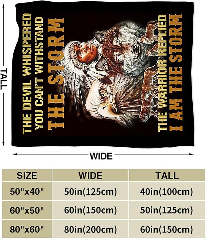 Native American Indian Wolf Eagle Throw Blanket for Men, Women, Kids - Soft, Warm, Cozy Fleece Blanket for Couch, Sofa, Bed - 50"x40"