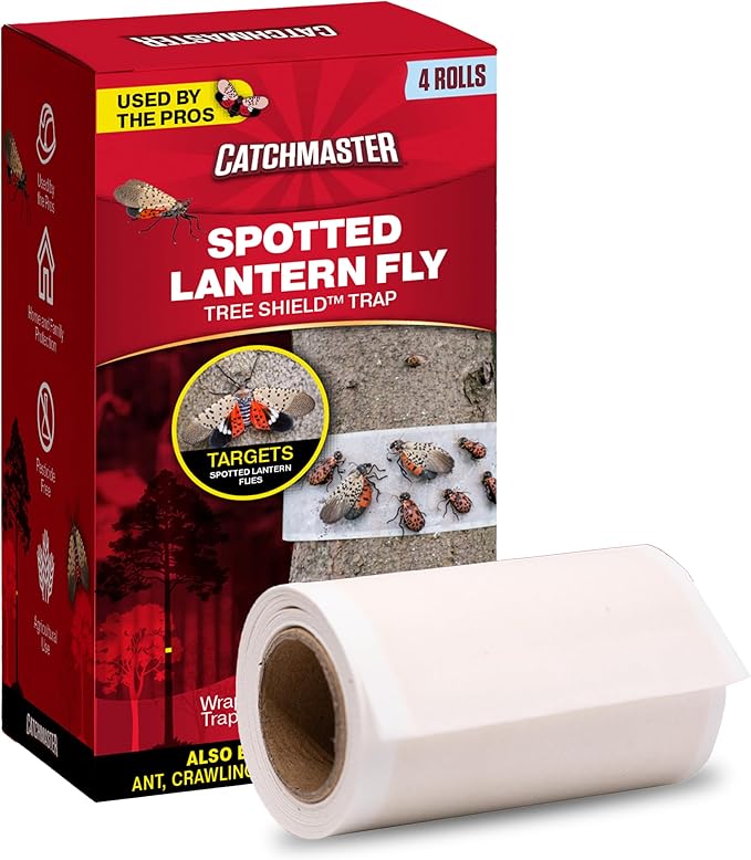 Catchmaster Tree Shield Lantern Fly & Ant Traps Insect Barrier, 4 Rolls 30ft Each, Outdoor Adhesive Crawling Insect Trap to Protect Trees, Fruit & Plants, Pest Control Lawn & Garden