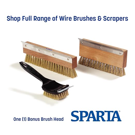 12 Carlisle 40-Inch Wood Handles + Bonus Sparta Pizza Oven Brush Head with Brass Bristles & Stainless-Steel Scraper, Durable Commercial-Grade Cleaning Tools
