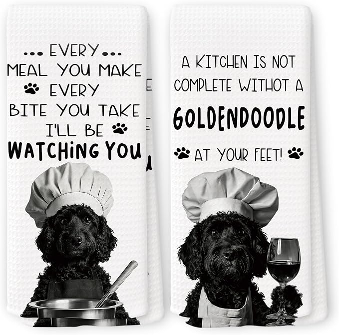 Funny Goldendoodle Dog Kitchen Towels 16x24 Inch Set of 2 | Goldendoodle Lovers Gifts for Women Men Dish Tea Towels for Kitchen, Dog Lover Mom Dad Owner Gifts Decorative Hand Towel