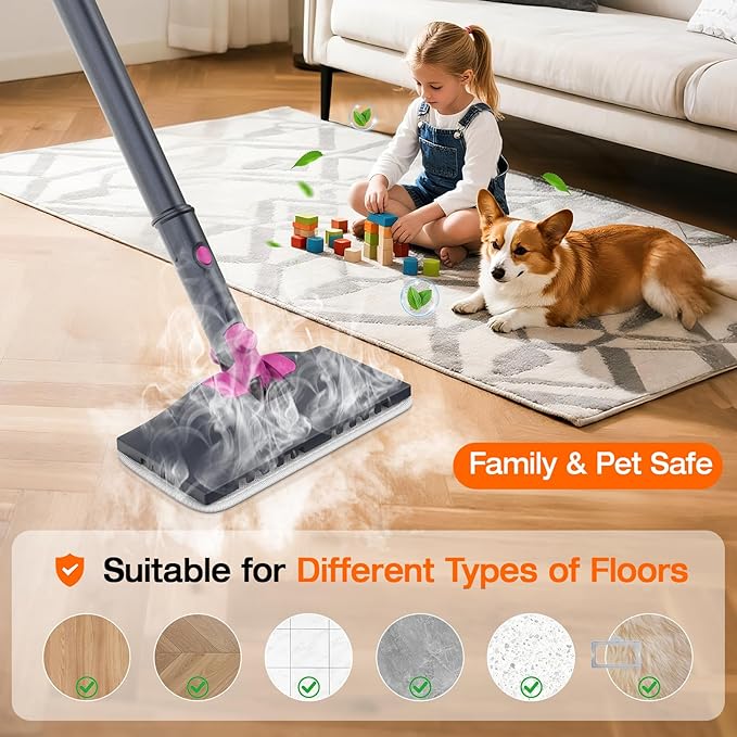 10-in-1 Steam Cleaner, Steam Mop with Detachable Handheld Steamer, 320ml Water Tank, 10s Fast Heating, Portable Steamer for Cleaning Floor, Tiles, Kitchen, Window, BBQ Grill, Car, Gray