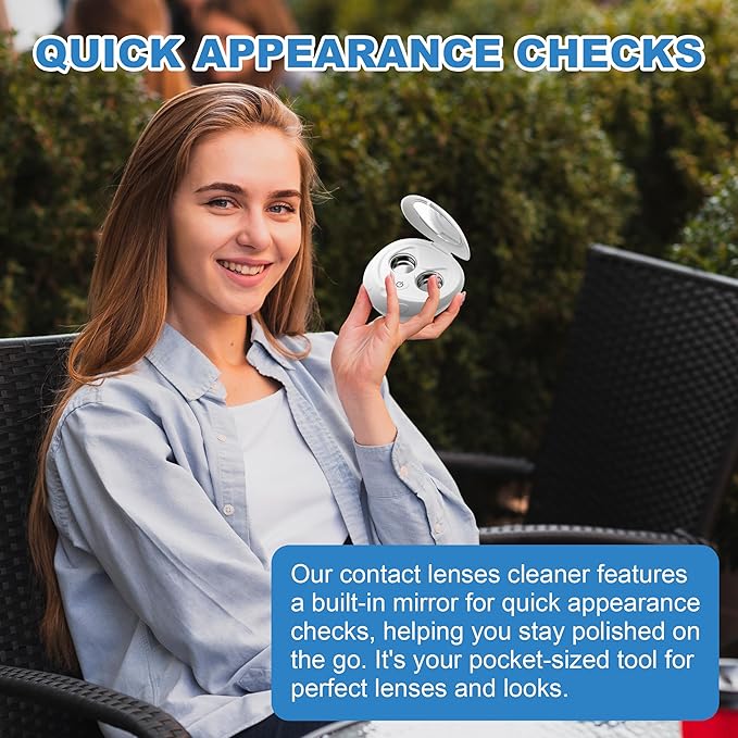 Ultrasonic Contact Lens Cleaner Rechargeable Eye Contact Cleaner with Vanity Mirror Compact Contact Lens Cleaner Support Fast Cleaning Fits Hard, RGP, Orthokeratology Lens
