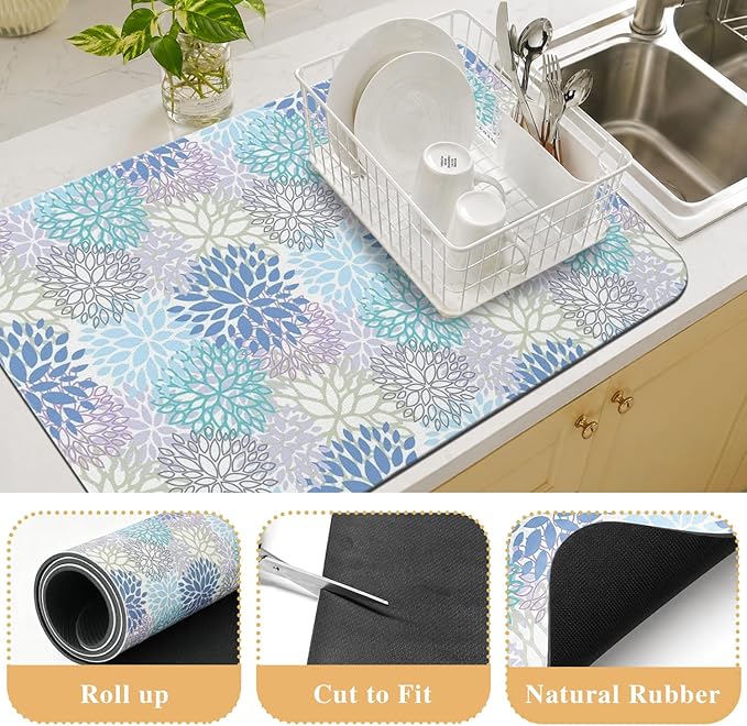 Kitchen Countertop Dish Drying Mat,Super Absorbent Coffee Bar Mat for Maker Espresso Machine, Anti-Slip Accessories for Kitchen Countertops 23x15 Inch