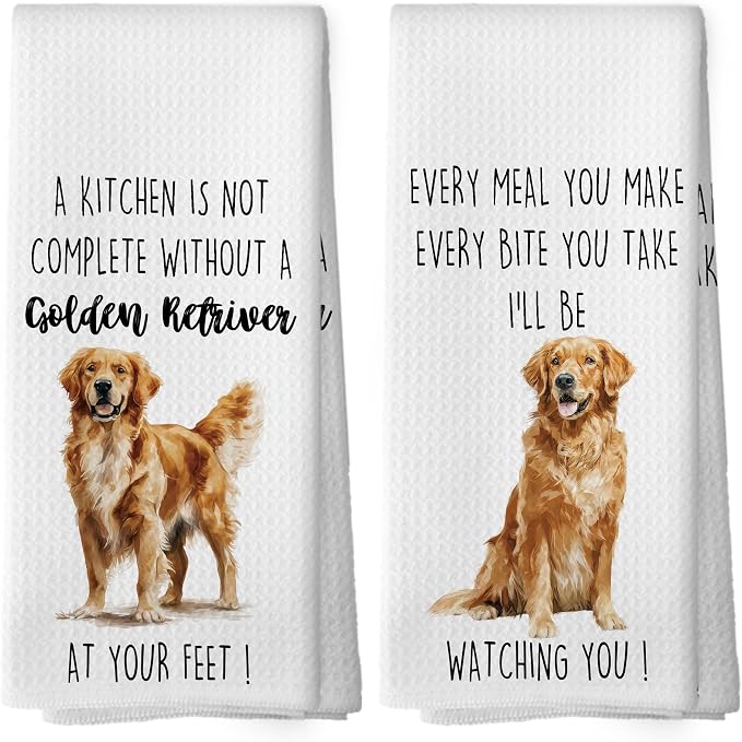 Golden Retriver Dog Kitchen Towels Set of 2, Funny Dog Kitchen Decor, Dogs Gifts for Women Men Hand Towel, Pet Owner Gift Decorative Tea Towels Dish Towel 16x24 Inch