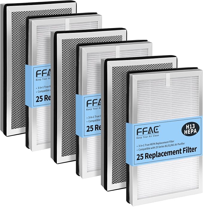 6 Pack MA-25 Filter Compatible with MED MA-25 Air Purifier S1/W1/B1, 3-in-1 Filtration System of MA25, H13 True HEPA and Activated Carbon Filter