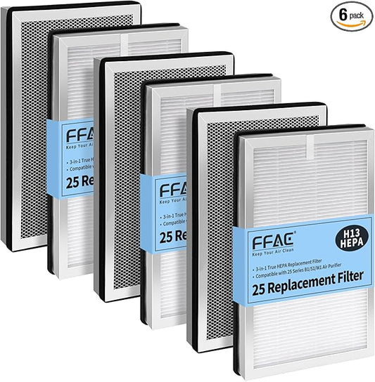 6 Pack MA-25 Filter Compatible with MED MA-25 Air Purifier S1/W1/B1, 3-in-1 Filtration System of MA25, H13 True HEPA and Activated Carbon Filter