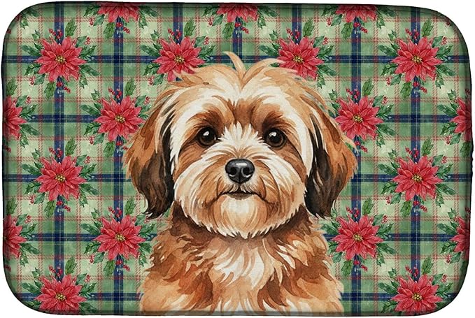 Caroline's Treasures Sable Havanese Christmas PoinsettIas Dish Drying Mat Absorbent Dish Drying Mat Pad for Kitchen Counter Dish Drainer Mat for Countertop, 14 x 21", Multicolor