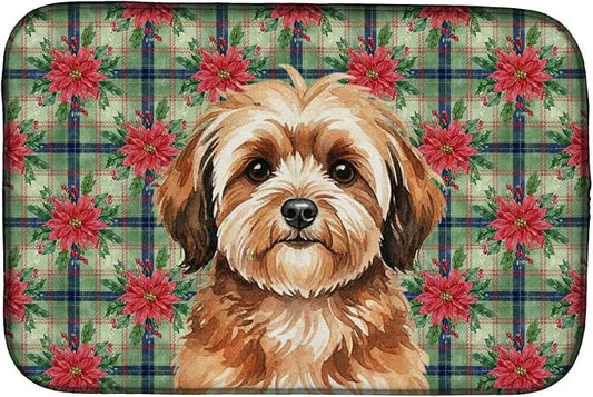 Caroline's Treasures Sable Havanese Christmas PoinsettIas Dish Drying Mat Absorbent Dish Drying Mat Pad for Kitchen Counter Dish Drainer Mat for Countertop, 14 x 21", Multicolor