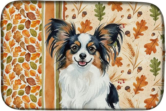 Caroline's Treasures Tricolor Papillon Heirloom Fall Dish Drying Mat Absorbent Dish Drying Mat Pad for Kitchen Counter Dish Drainer Mat for Countertop, 14 x 21", Multicolor