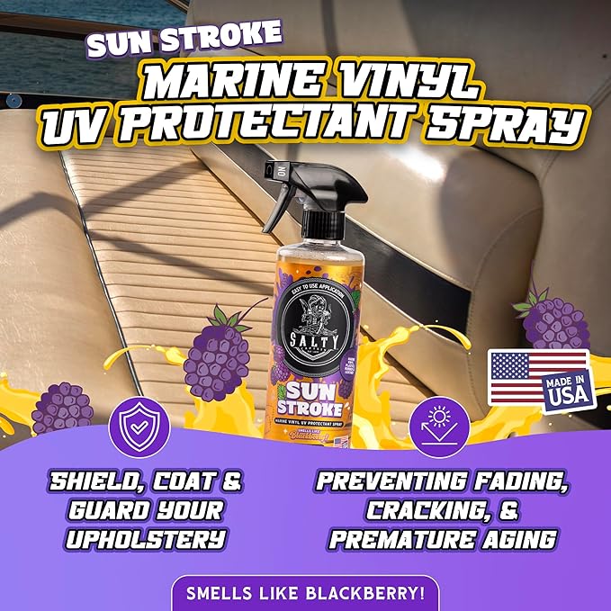 Salty Captain Sweet Seats Kit - Boat Upholstery Cleaner and Protectant Kit with Boat Seat Cleaner Spray & UV Marine Vinyl Protectant | RV, Car & Auto Vinyl Care | Boat Cleaning Supplies & Accessories