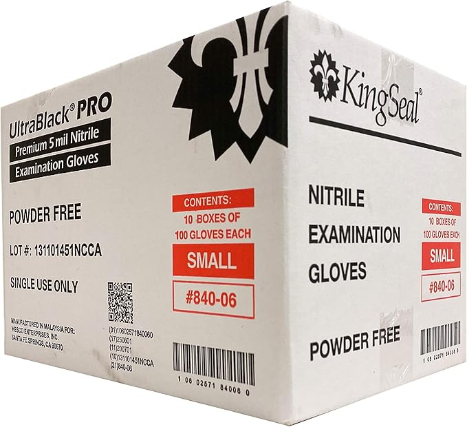KingSeal UltraBlack-PRO Nitrile Exam Gloves, 5 MIL, Black, Professional Grade - 10 Boxes of 100 (1000 Count)
