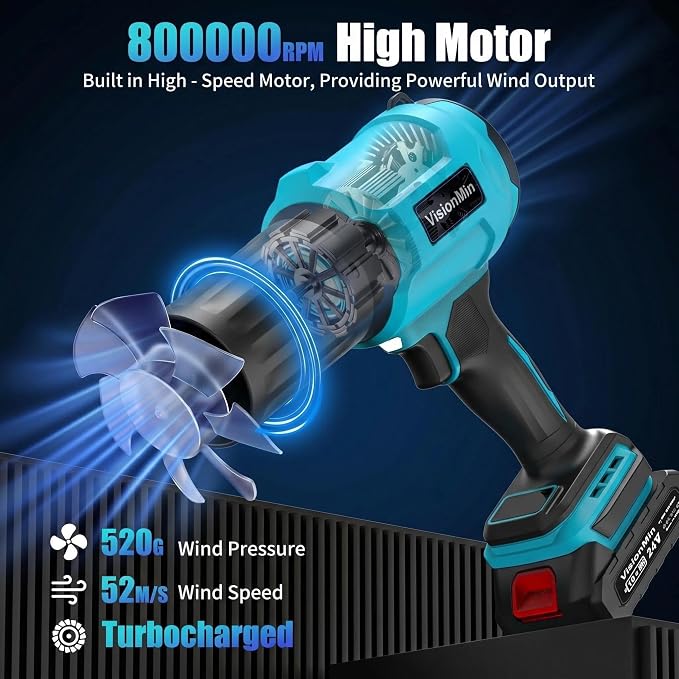 Handheld Leaf Blower, Leaf Blower Cordless with Brushless Motor, 24V Electric Blower with 2×4.0Ah Batteries, 2 Nozzles & Variable Speed, 2.2 lbs for Yard, Car, Dust & Snow Cleaning (Light Blue)
