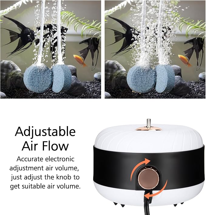 hygger 3W/8W Aquarium Air Pump, Powerful 50GPH/140GPH Adjustable Fish Tank Aerator, Ultra Quiet Oxygen Pump Aquarium Bubbler with Accessories for up to 300 Gallon Tank