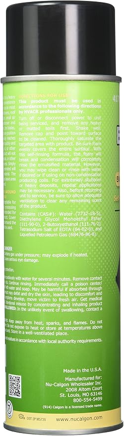 NU-Calgon 4171-75 Evap Foam No Rinse Evaporator Coil Cleaner, 18 oz. & Frost King ACF19 Foam Coil Cleaner, 19Oz, 19 Ounce