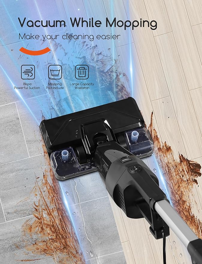 REECOO Stick Vacuum Cleaner with 3 Mop Pads Electirc Mop 600W 18kpa Powerful Suction Corded Upright Vacuum Lightweight Electric mop for Tile Hardwood Floor,Marble Cleaning