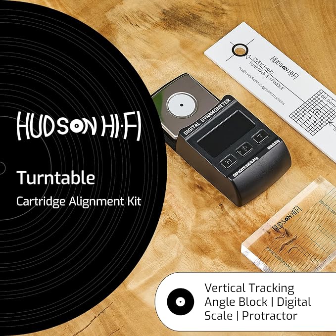Hudson Hi-Fi Turntable Cartridge Alignment Kit - The Audiophile Purists Perfected 3-Piece LP Cartridge Setup Set. Accuracy Optimized Digital Scale, Azimuth Ruler, Protractor - Rich Pure Sonic Sound