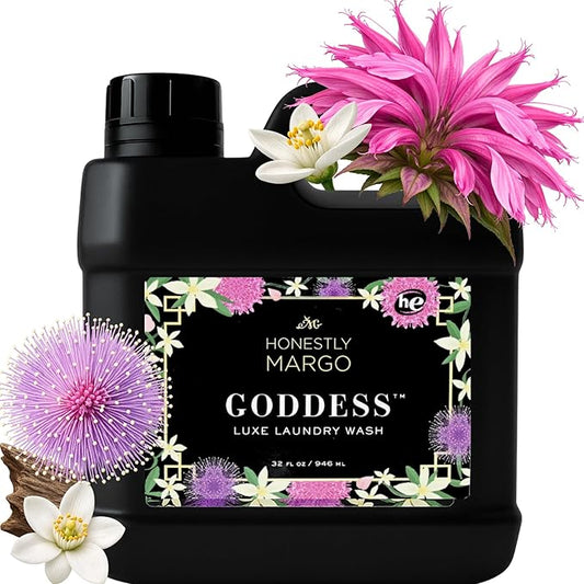 Honestly Margo Goddess Luxury Laundry Detergent (32 oz, Pack of 1) – Laundry Detergent Scented with Oud, Orange Blossom, Exotic Florals & Sandalwood | Delicate Laundry Detergent, Liquid Soap, 11 Loads