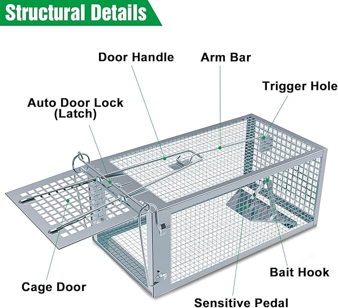 4 Packs Humane Rat Trap Outdoor, Wanqueen Humane Mouse Traps Indoor for Home, Small Rodent Chipmunk Squirrel Trap and Other Live Animal Cage Catch and Release