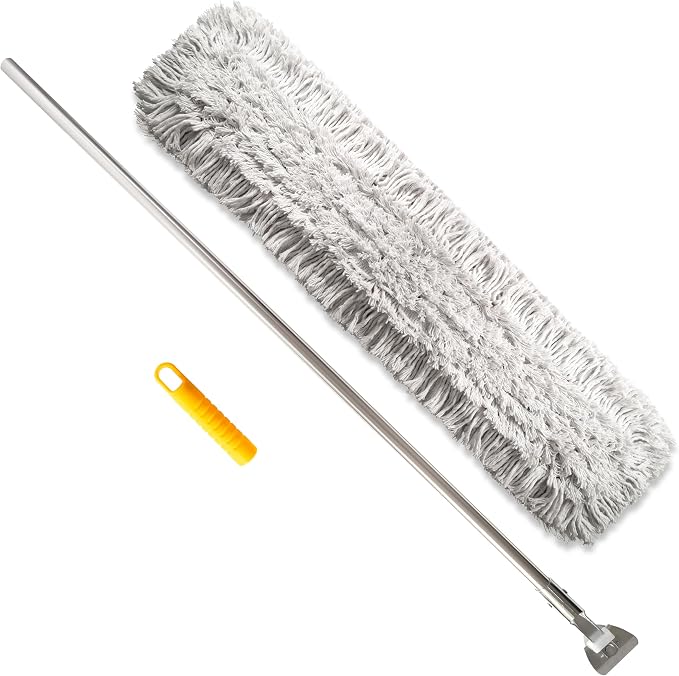 Commercial Dust Mop 48 Inch - Industrial Floor Dust Mop with Aluminum Handle - Reusable Washable Cotton Mop Head for Hardwood Tile Laminate Vinyl Floors - Dry Mop for Janitorial Cleaning