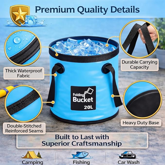 Tessco for you 3 Pcs 5 Gallon Bucket Collapsible Foldable Bucket with Handle for Beach Camping Fishing to Hold Water Folding Container Carry Bag Portable Fold up Lightweight