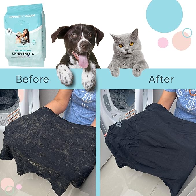 Uproot Clean Washing Machine Cleaner Tablets Ultra & Dryer Sheets Pet Hair Reduction Set: Anti-Static Pet Hair Remover for Laundry & 40% Stronger Washer Machine Cleaning Tablets - Perfect Laundry Set
