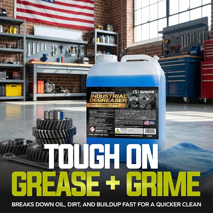 Sun Joe Concentrated Industrial Degreaser Heavy-Duty Cleaner for Engines, Tools, Concrete and Machinery, Multi Surface Grease Remover, 5 Gal, HDC5G