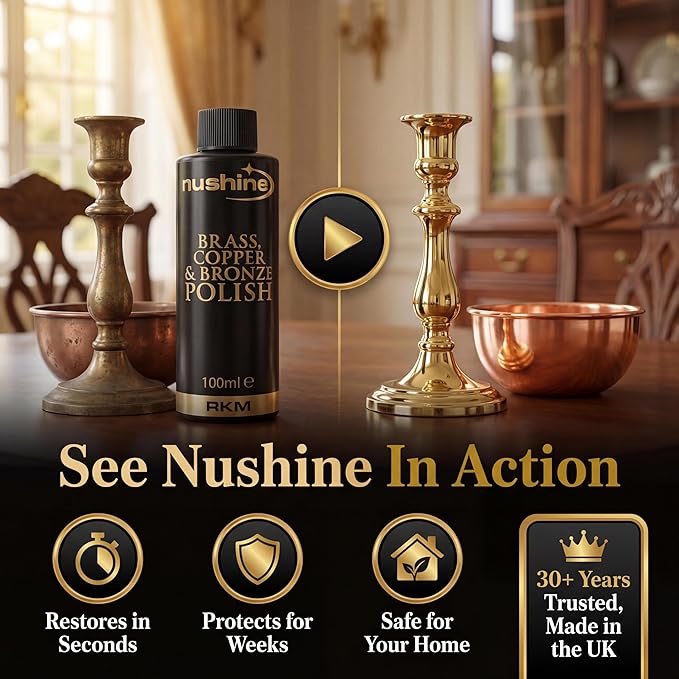 Nushine Brass, Copper & Bronze Polish 3.4 Oz - Ecofriendly, Solvent Free & Contains Anti Tarnish Agent to delay Future Tarnish