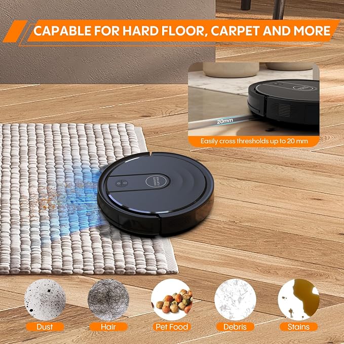 Robot Vacuum and Mop, 3-in-1 Robot Vacuum Cleaner, 5000Pa Powerful Suction with Multi-Surface Cleaning, 2.87" Super Slim, Wi-Fi/App/Alexa, Perfect for Pet Hair, Hard Floors and Pile Carpets